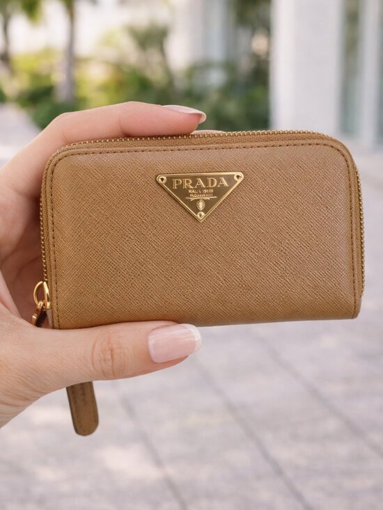 Prada Handbags - Prada Milano Saffiano Leather Zip Key Case Wallet 6 Hook Taupe Made In Italy